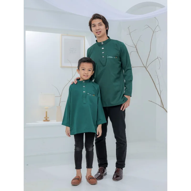 Baju Kurta Rayyan | Olive - Emerald Green - Smoke Blue | kurta moden| baju kurta Dewasa | Baju kurta Budak by moff2u thumbnail 3