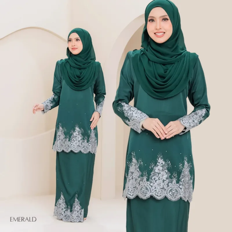 Set Family KURUNG MODEN DAMARA IN EMERALD GREEN I KURUNG Moden I Ayah Anak I Ibu I Moden I Set Family By Moff2u thumbnail 3