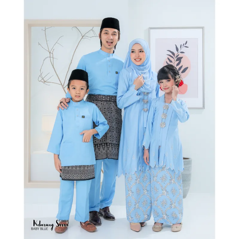 Set Family Kebarung Sarra IN BABY BLUE I KURUNG Moden I Ayah Anak I Ibu I Moden I Set Family By Moff2u
