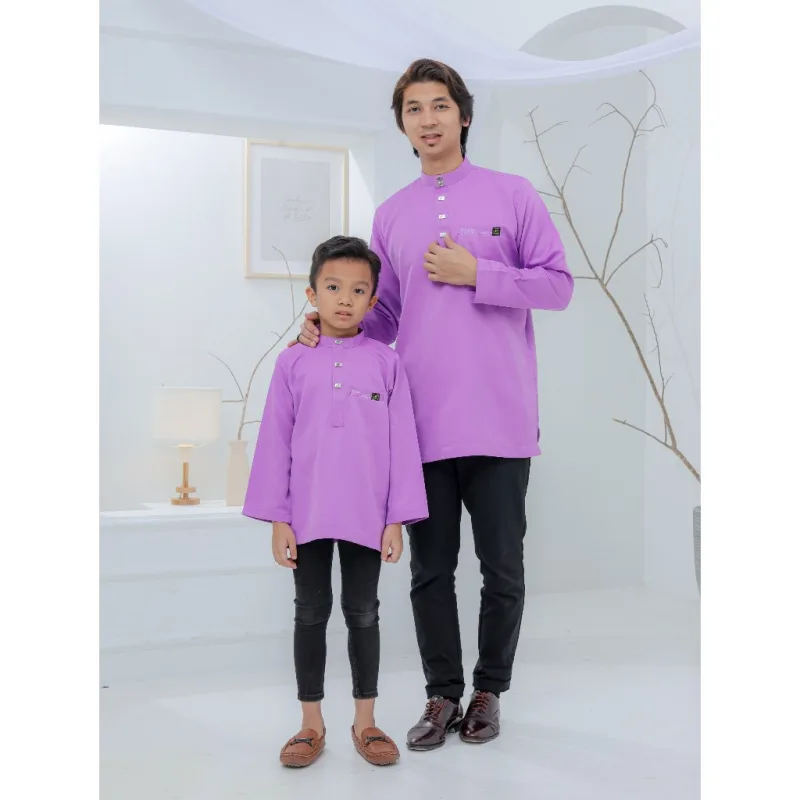 Baju Kurta Rayyan | Peach - Lilac - Dusty Purple | kurta moden| baju kurta Dewasa | Baju kurta Budak by moff2u thumbnail 3