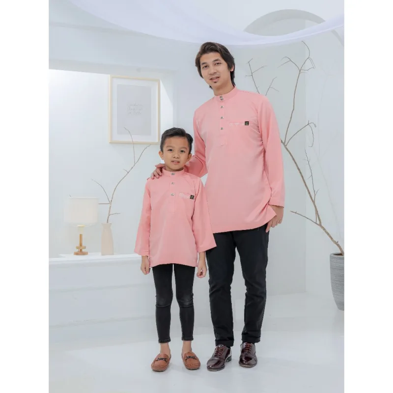 Baju Kurta Rayyan | Peach - Lilac - Dusty Purple | kurta moden| baju kurta Dewasa | Baju kurta Budak by moff2u thumbnail 2