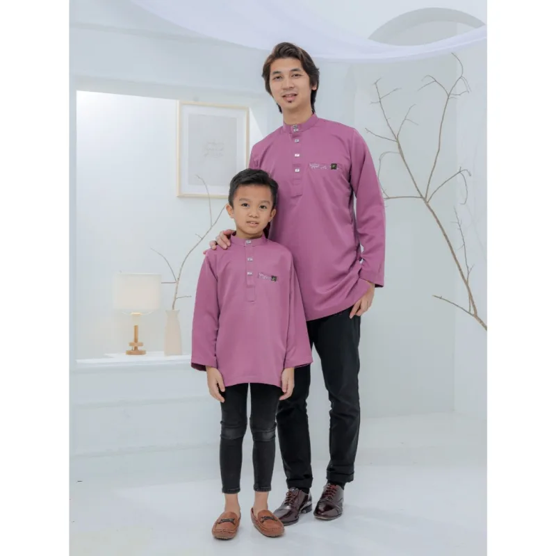 Baju Kurta Rayyan | Peach - Lilac - Dusty Purple | kurta moden| baju kurta Dewasa | Baju kurta Budak by moff2u thumbnail 4