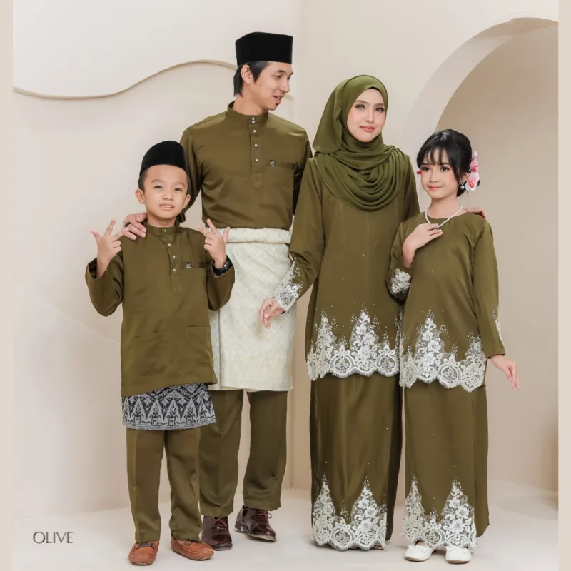 Set Family KURUNG MODEN DAMARA IN OLIVE GREEN I KURUNG Moden I Ayah Anak I Ibu I Moden I Set Family By Moff2u