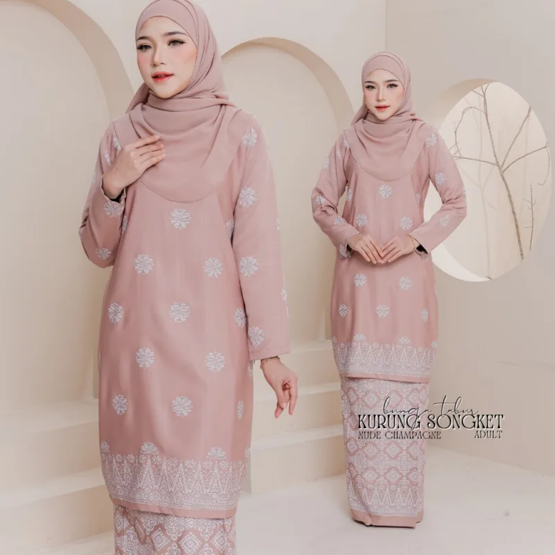 Set Family Songket Tabur In NUDE CHAMPAGNE I Kurung Moden I Ayah Anak I Ibu I Moden I Set Family By Moff2u thumbnail 2