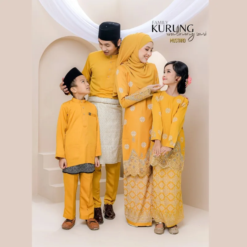 SET FAMILY WALINONG SARI | KURUNG WALINONG SARI IN MUSTARD BY MOFF COLLECTION