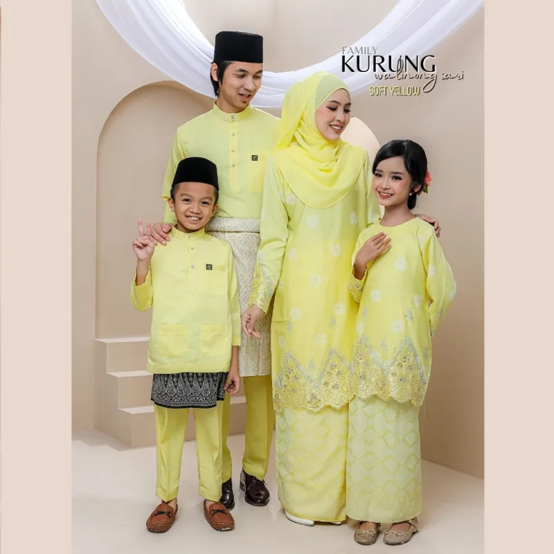 SET FAMILY WALINONG SARI | KURUNG WALINONG SARI IN SOFT YELLOW BY MOFF COLLECTION