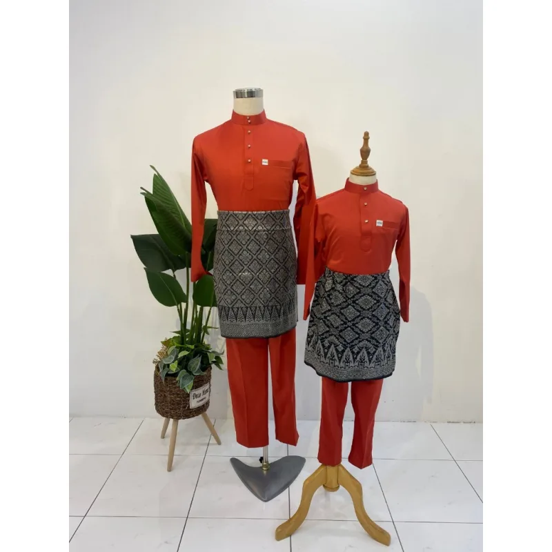 MOFF Baju Melayu slim fit | Sakura Slimfit in ORANGE BRICK I BAJU MELAYU DEWASA | BAJU MELAYU BUDAK | BAJU RAYA thumbnail 2