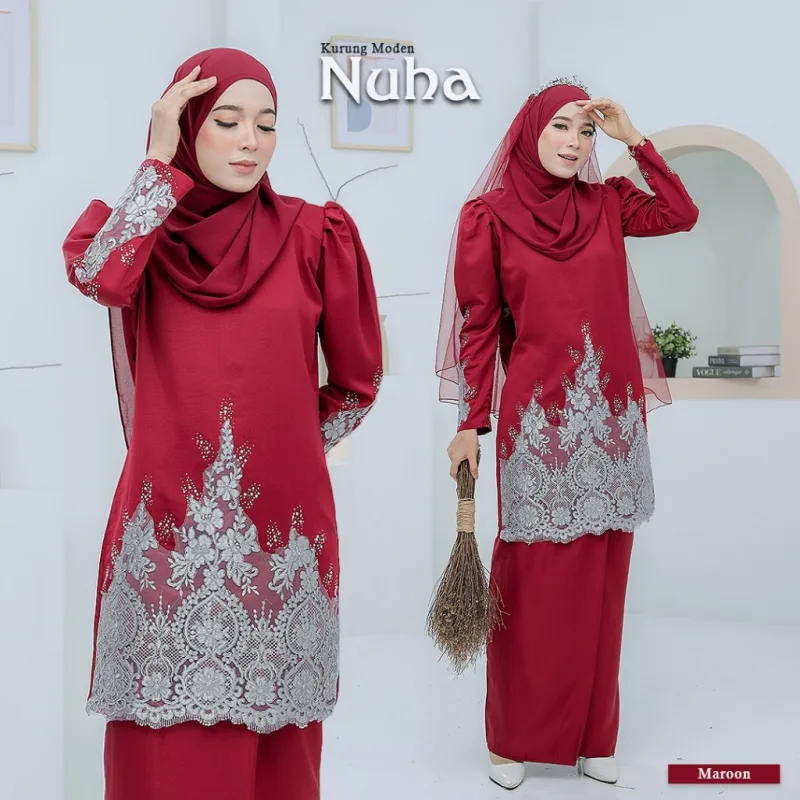 Set Family KURUNG MODEN NUHA IN MAROON I KURUNG Moden I Ayah Anak I Ibu I Moden I Set Family By Moff2u thumbnail 2
