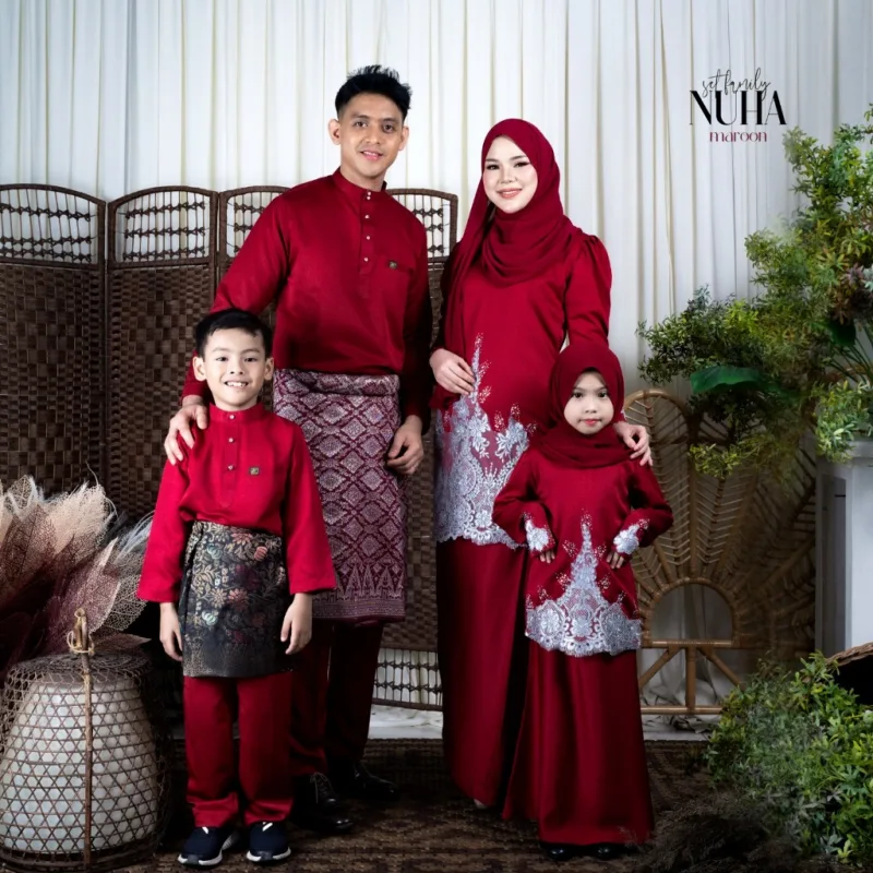 Set Family KURUNG MODEN NUHA IN MAROON I KURUNG Moden I Ayah Anak I Ibu I Moden I Set Family By Moff2u