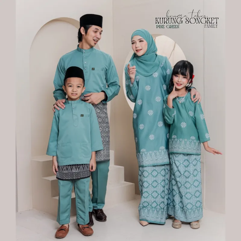 Set Family Songket Tabur In PINE GREEN I Kurung Moden I Ayah Anak I Ibu I Moden I Set Family By Moff2u