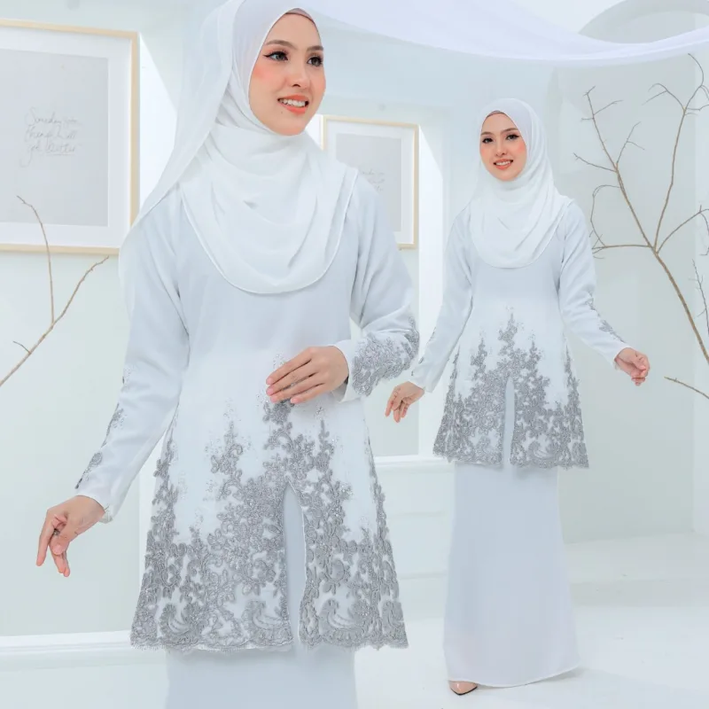 Set Family Hadeeqa In OFF WHITE SILVER I Kurung Moden I Set Family I Raya 2026 By Moff Collection thumbnail 2