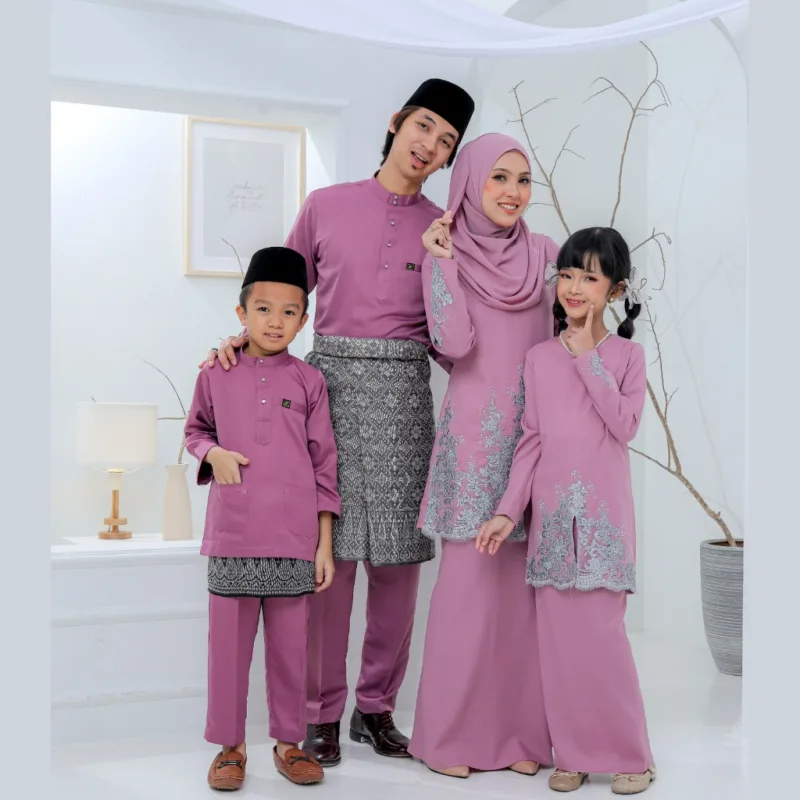 Set Family Hadeeqa In Dusty Purple I Kurung Moden I Set Family I Raya 2026 By Moff Collection