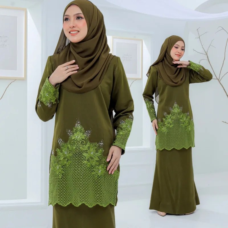 Set Family Belvana In Olive Green I Kurung Moden I Set Family I Raya 2026 By Moff Collection thumbnail 2
