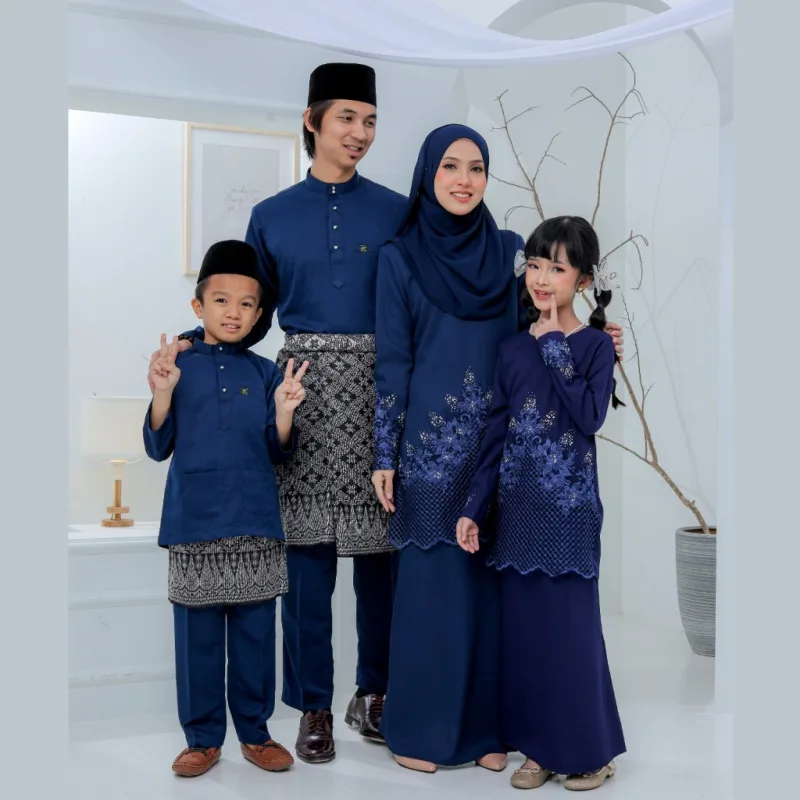 Set Family Belvana In Navy Blue I Kurung Moden I Set Family I Raya 2026 By Moff Collection