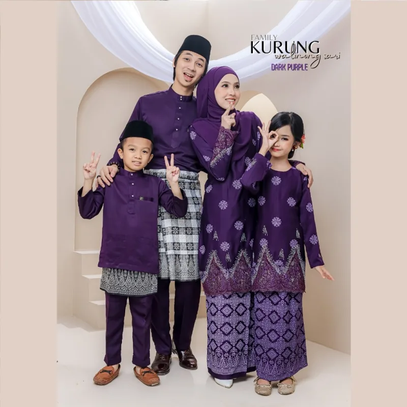 SET FAMILY WALINONG SARI | KURUNG WALINONG SARI IN DARK PURPLE BY MOFF COLLECTION