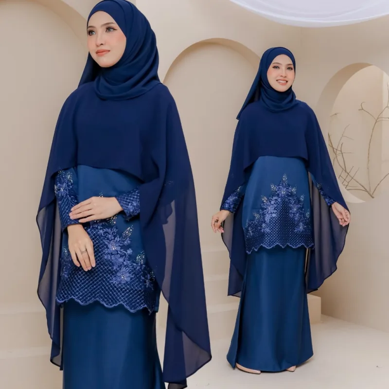 Set Family Belvana Cape In Navy Blue I Kurung Moden I Set Family I Raya 2026 By Moff Collection thumbnail 3