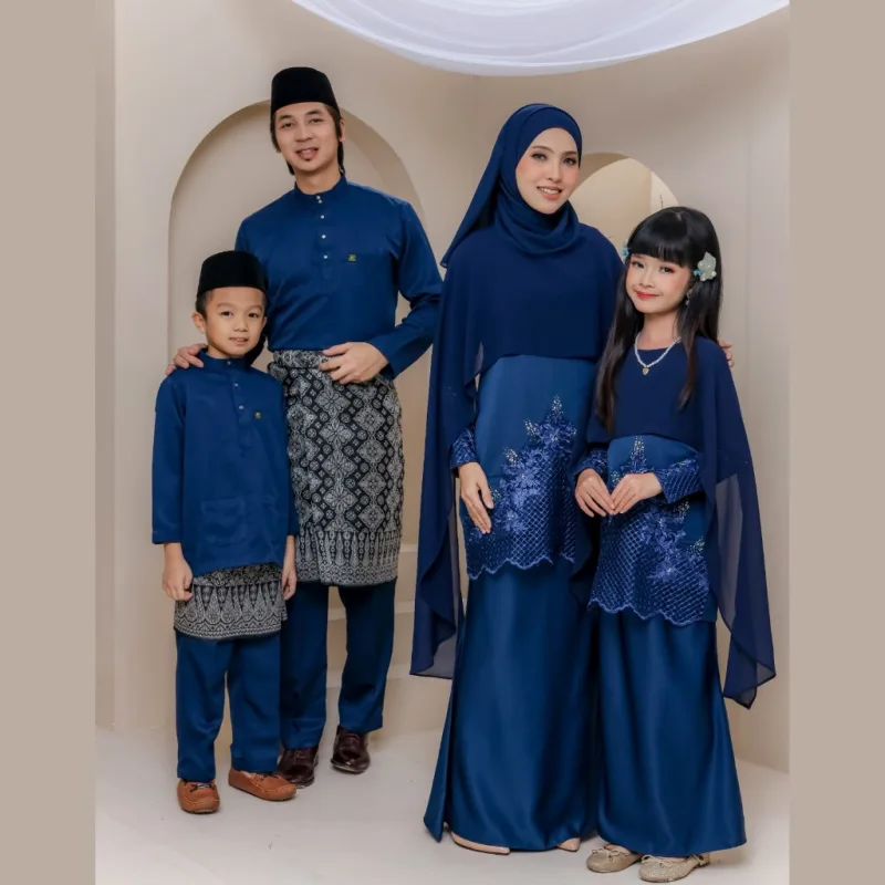 Set Family Belvana Cape In Navy Blue I Kurung Moden I Set Family I Raya 2026 By Moff Collection