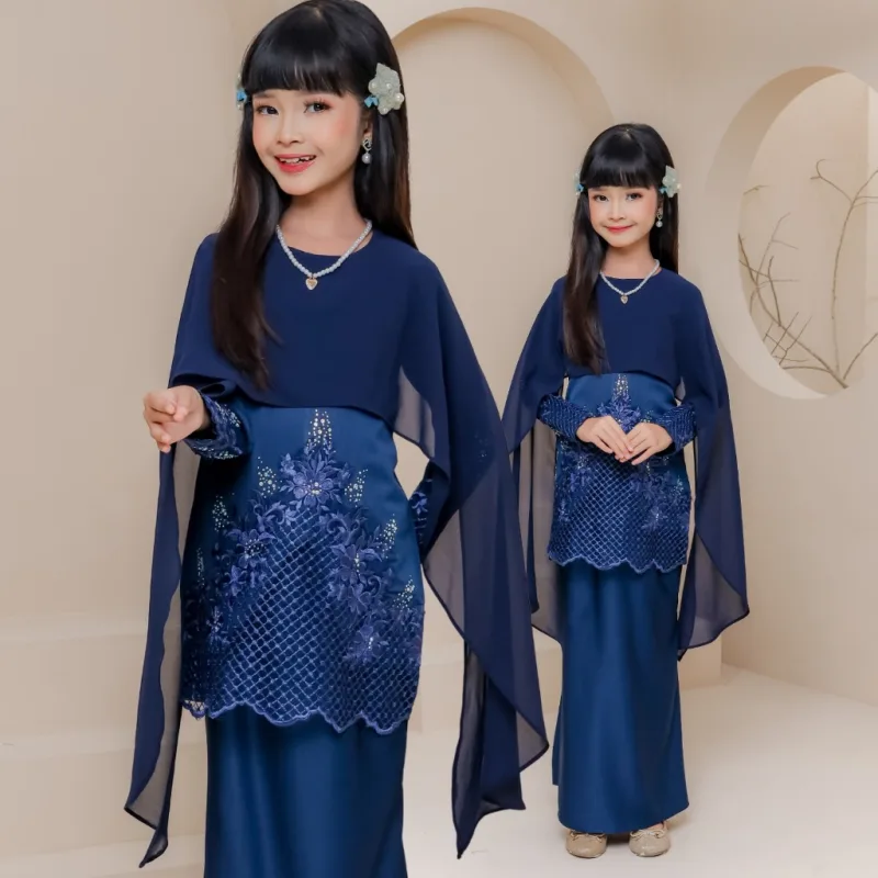 Set Family Belvana Cape In Navy Blue I Kurung Moden I Set Family I Raya 2026 By Moff Collection thumbnail 2