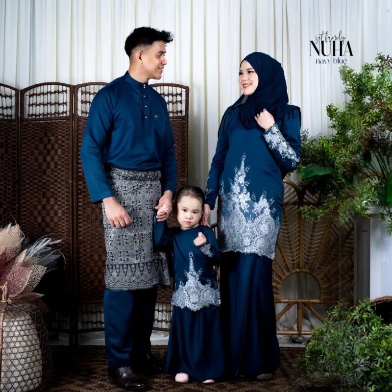 Set Family KURUNG MODEN NUHA IN NAVY BLUE I KURUNG Moden I Ayah Anak I Ibu I Moden I Set Family By Moff2u