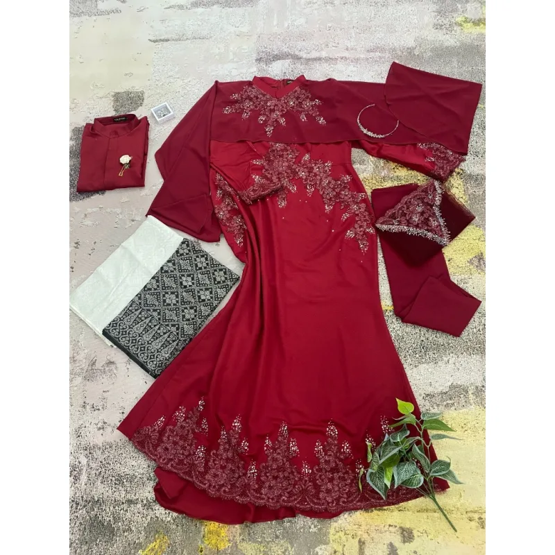 8 ITEM - 1 HARGA Bridal Set DRESS AFIYA IN MAROON | Nikah Kahwin |Tunang | BY MOFF2U thumbnail 3