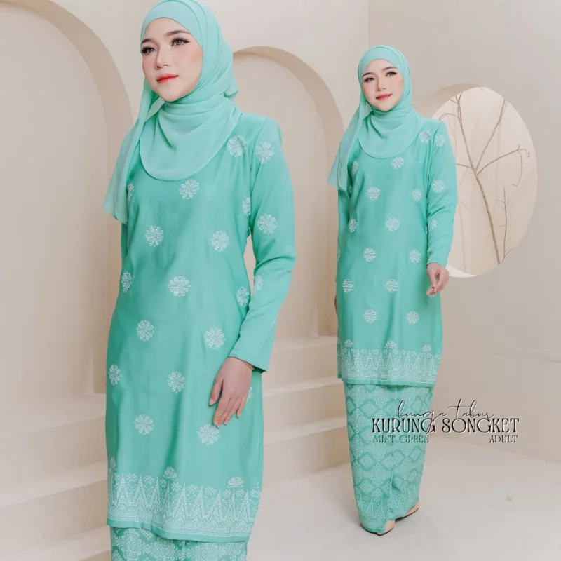 Set Family Songket Tabur In MINT GREEN I Kurung Moden I Ayah Anak I Ibu I Moden I Set Family By Moff2u thumbnail 2