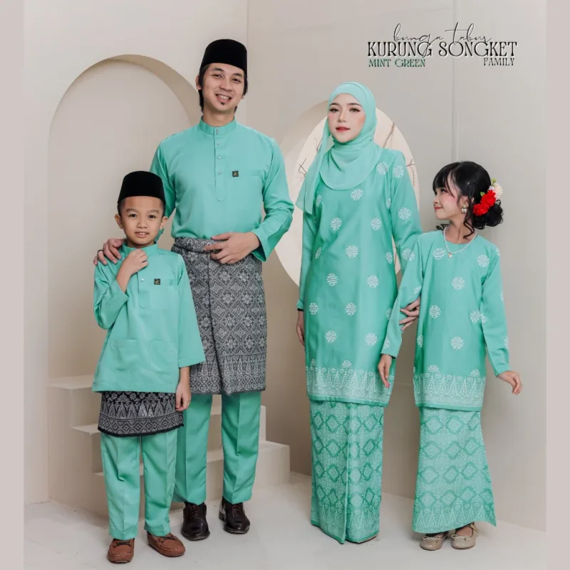 Set Family Songket Tabur In MINT GREEN I Kurung Moden I Ayah Anak I Ibu I Moden I Set Family By Moff2u