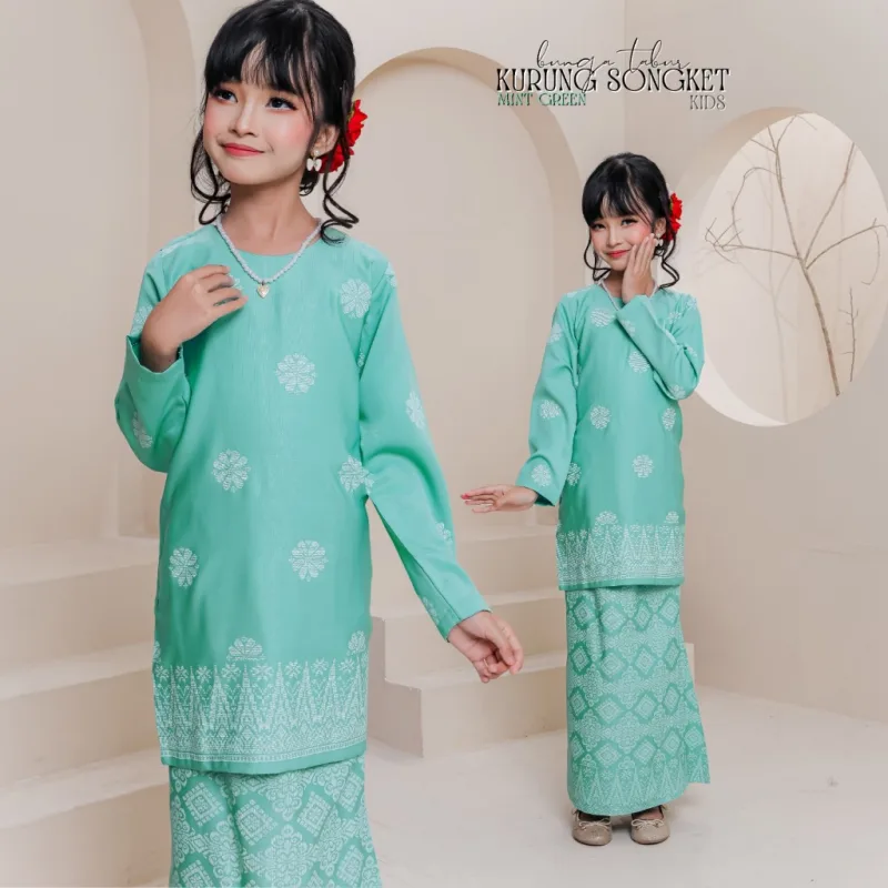 Set Family Songket Tabur In MINT GREEN I Kurung Moden I Ayah Anak I Ibu I Moden I Set Family By Moff2u thumbnail 3