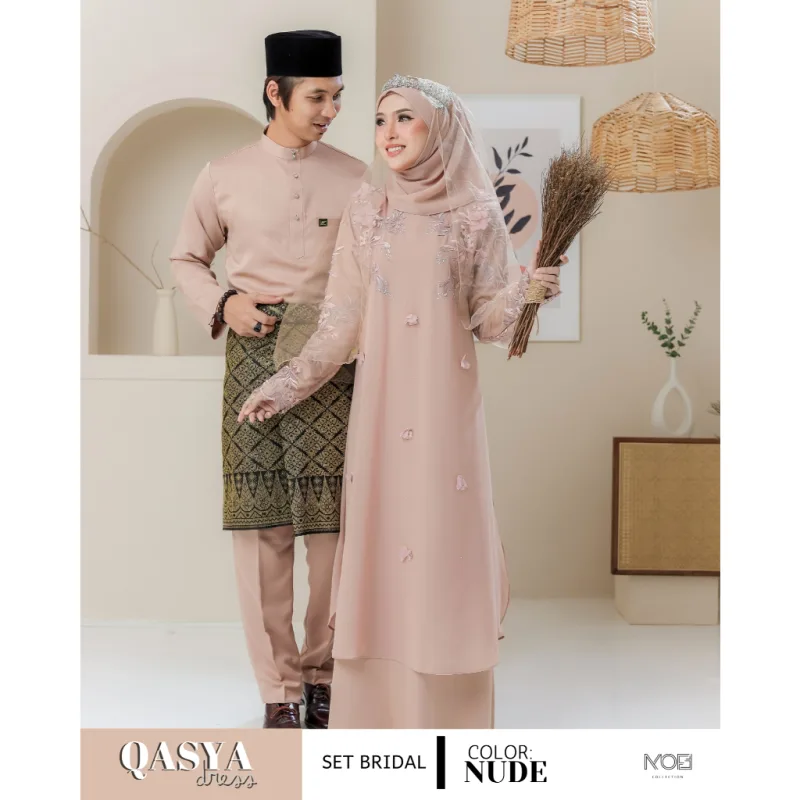 SET NIKAH DRESS QASYA 7 ITEM IN NUDE CHAMPAGNE I NIKAH I TUNANG I SANDING I DINNER BY MOFF COLLECTION