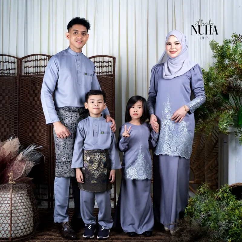 Set Family KURUNG MODEN NUHA IN GREY I KURUNG Moden I Ayah Anak I Ibu I Moden I Set Family By Moff2u