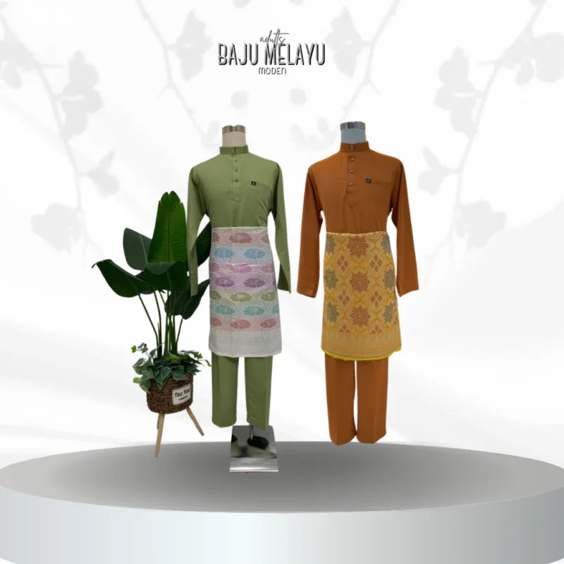 MOFF Baju Melayu Moden | Sakura Moden in BURNT ORANGE DAN GREEN TEA I BAJU MELAYU DEWASA | BAJU RAYA 2024