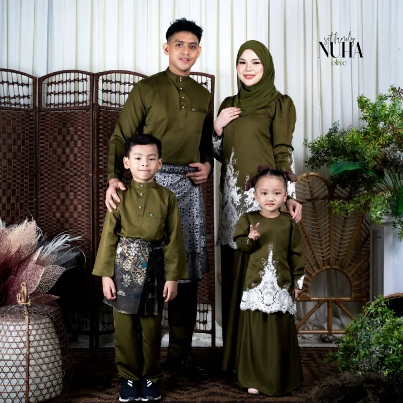 Set Family KURUNG MODEN NUHA IN OLIVE GREEN I KURUNG Moden I Ayah Anak I Ibu I Moden I Set Family By Moff2u