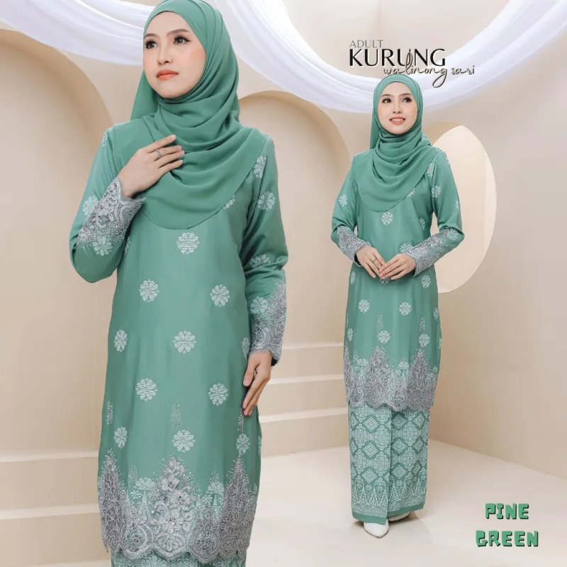 SET FAMILY WALINONG SARI | KURUNG WALINONG SARI IN PINE GREEN BY MOFF COLLECTION thumbnail 2
