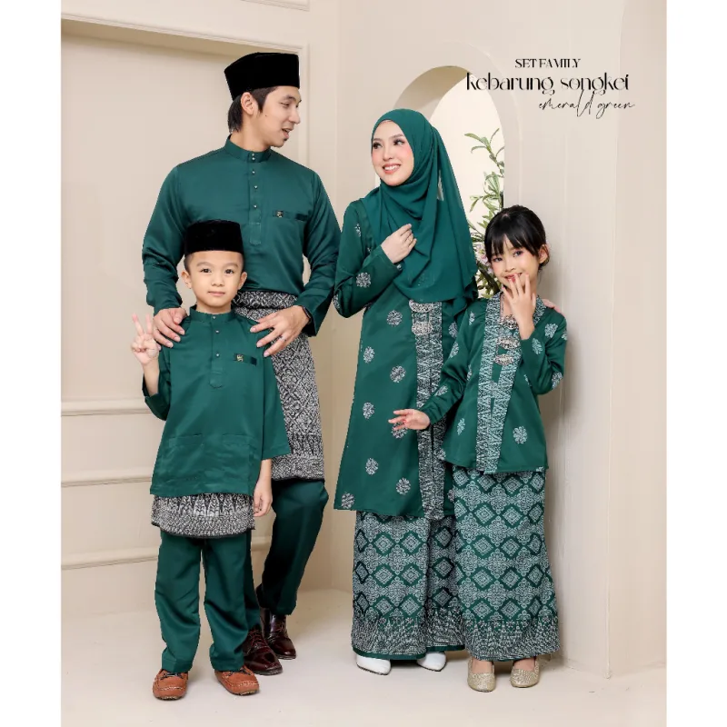 Set Family KEBARUNG IN EMERALD GREEN I KEBARUNG Moden I Ayah Anak I Ibu I Moden I Set Family By Moff2u