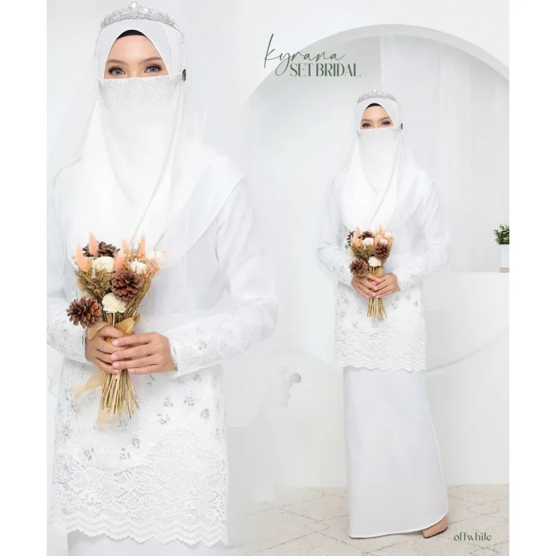 7 ITEM - 1 HARGA Bridal Set BAJU KURUNG KYRANA In OFF WHITE | Nikah Kahwin |Tunang | BY MOFF2U thumbnail 3