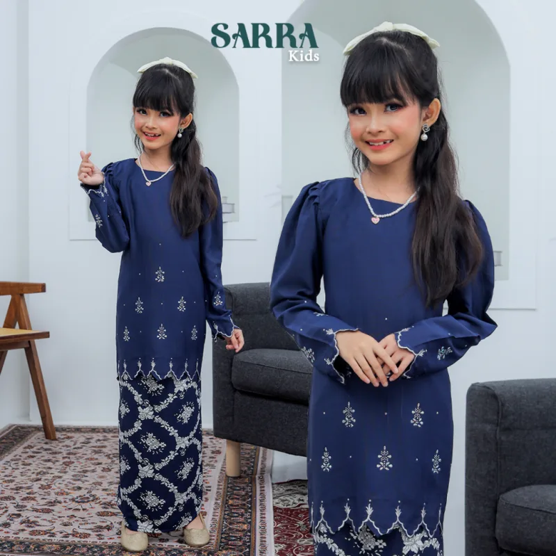 MOFF Set FAMILY BAJU KURUNG MODEN SARRA In NAVY BLUE | Kurung Moden by Moff2U thumbnail 3