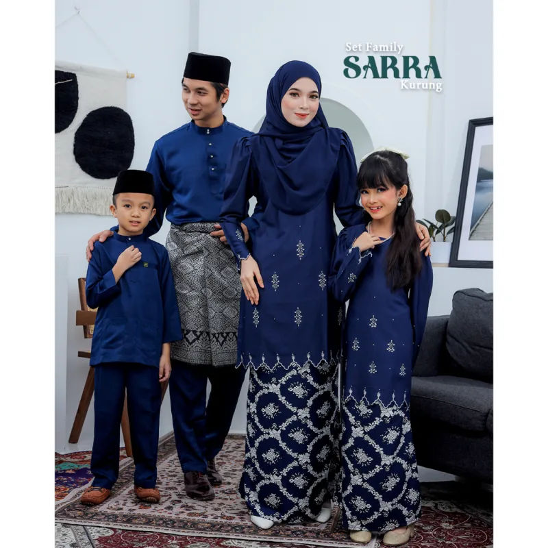 MOFF Set FAMILY BAJU KURUNG MODEN SARRA In NAVY BLUE | Kurung Moden by Moff2U