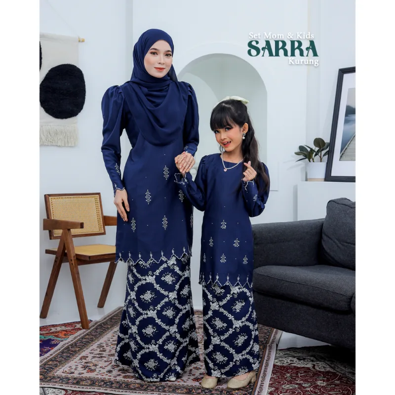 MOFF Set FAMILY BAJU KURUNG MODEN SARRA In NAVY BLUE | Kurung Moden by Moff2U thumbnail 2
