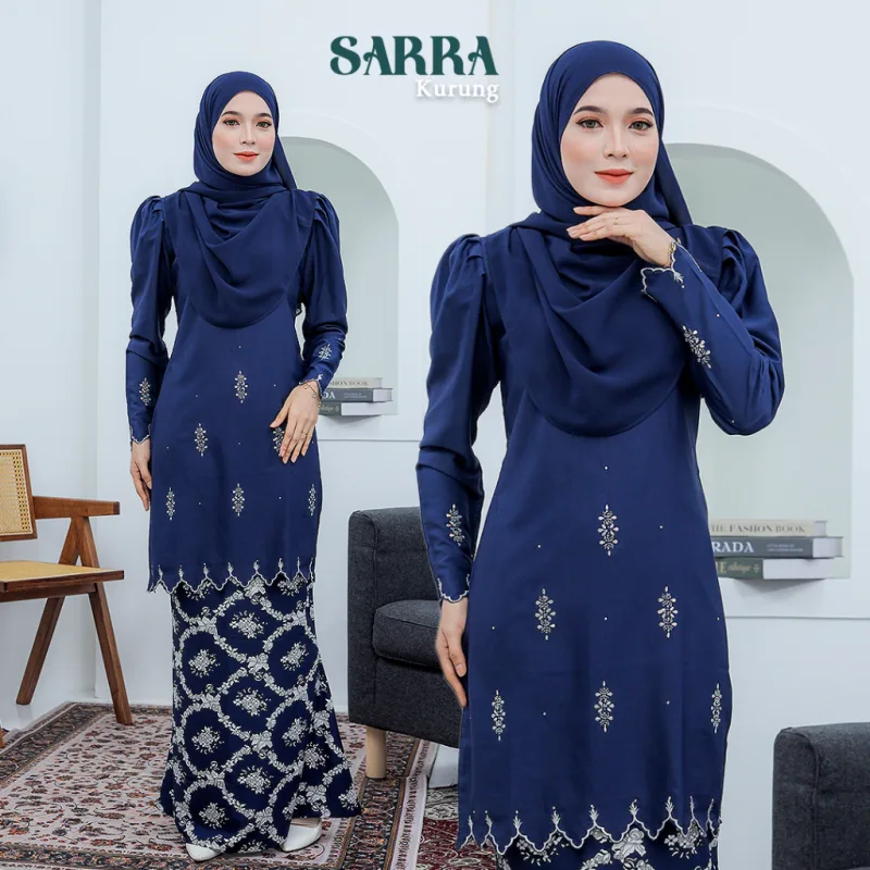 MOFF Set FAMILY BAJU KURUNG MODEN SARRA In NAVY BLUE | Kurung Moden by Moff2U thumbnail 5