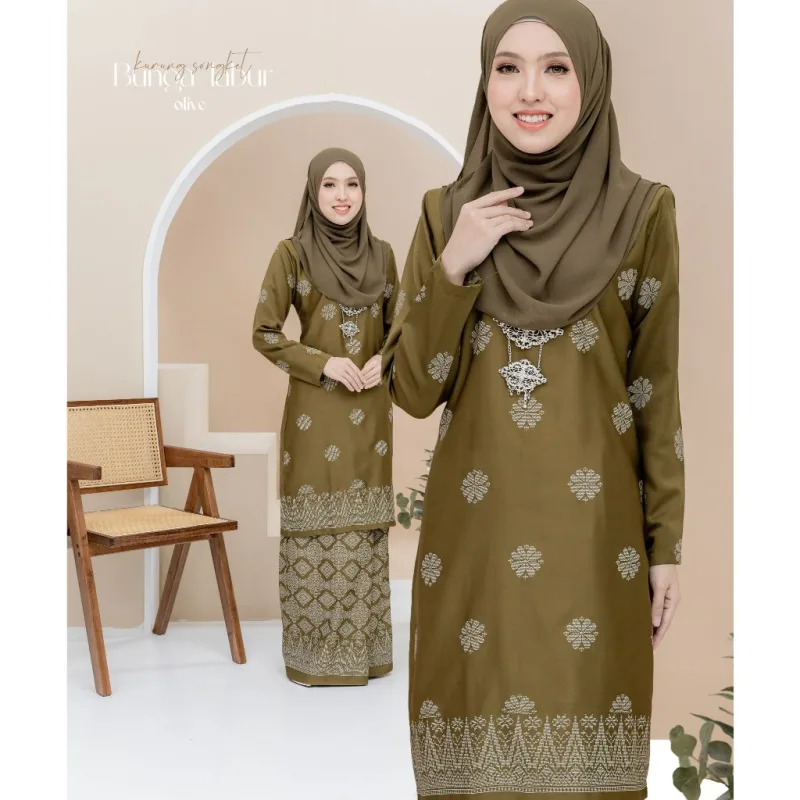 Set Family Songket Tabur In OLIVE GREEN I Kurung Moden I Ayah Anak I Ibu I Moden I Set Family By Moff2u thumbnail 2