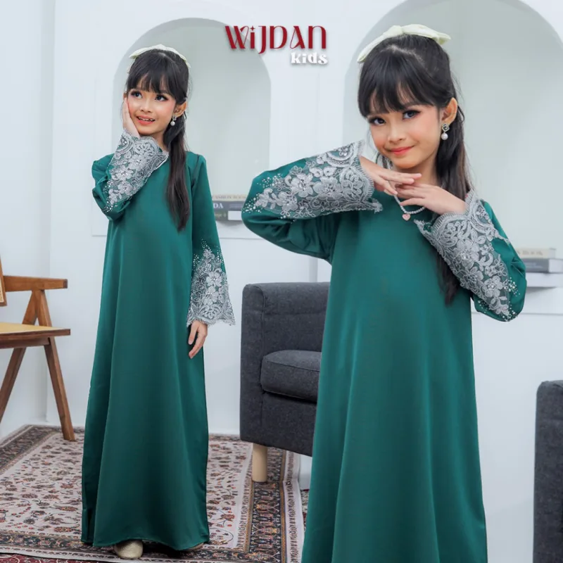 SET FAMILY ABAYA WIJDAN BAJU MELAYU IN EMERALD GREEN RAYA 2026 | ABAYA BY MOFF2u thumbnail 3