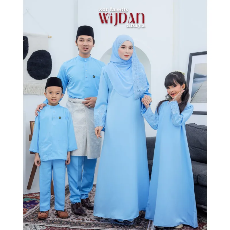 SET FAMILY ABAYA WIJDAN BAJU MELAYU IN BABY BLUE RAYA 2026 | ABAYA BY MOFF2u