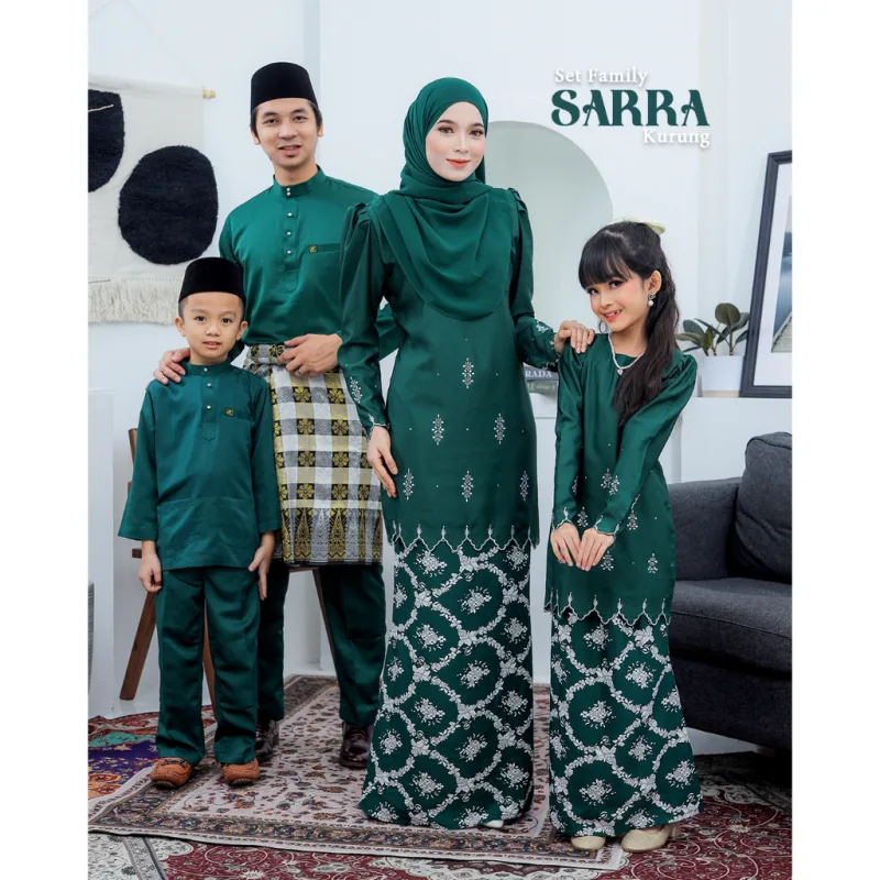 MOFF Set FAMILY BAJU KURUNG MODEN SARRA In EMERALD GREEN | Kurung Moden by Moff2U