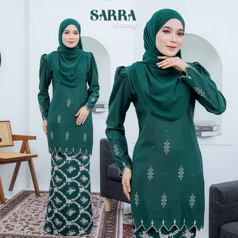 MOFF Set FAMILY BAJU KURUNG MODEN SARRA In EMERALD GREEN | Kurung Moden by Moff2U thumbnail 4