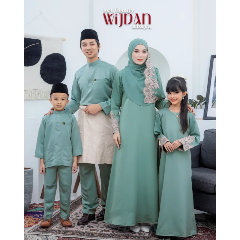 SET FAMILY ABAYA WIJDAN BAJU MELAYU IN PINE GREEN RAYA 2026 | ABAYA BY MOFF2u