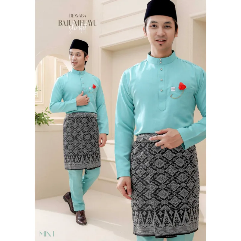Baju Melayu Slim Fit Warna Pine Green Dan Mint Green Baju Melayu Ayah Dan Anak Baju Raya thumbnail 4