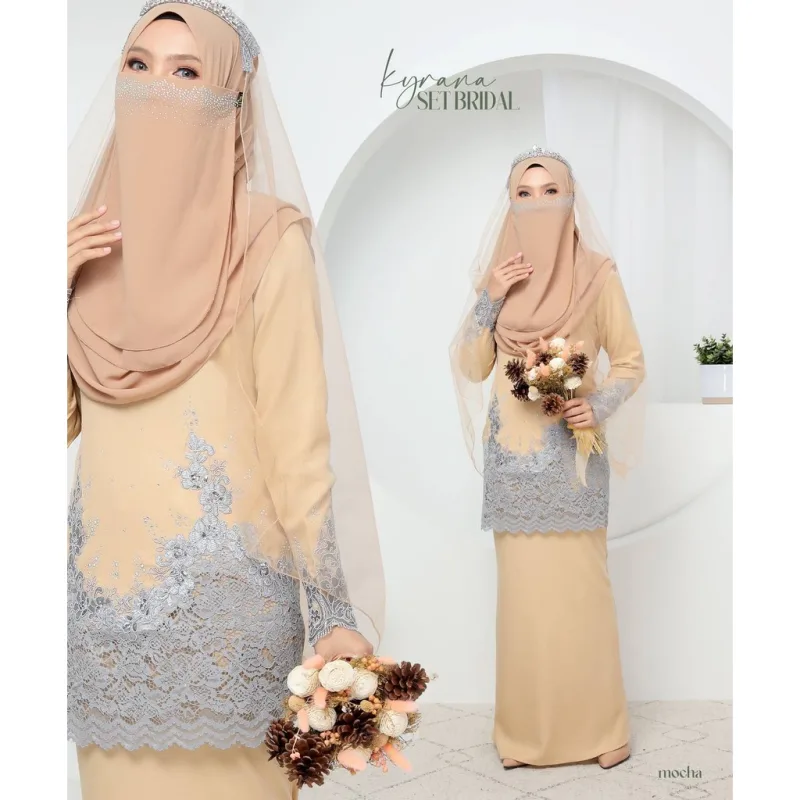 7 ITEM - 1 HARGA Bridal Set BAJU KURUNG KYRANA In MOCHA | Nikah Kahwin |Tunang | BY MOFF2U thumbnail 3