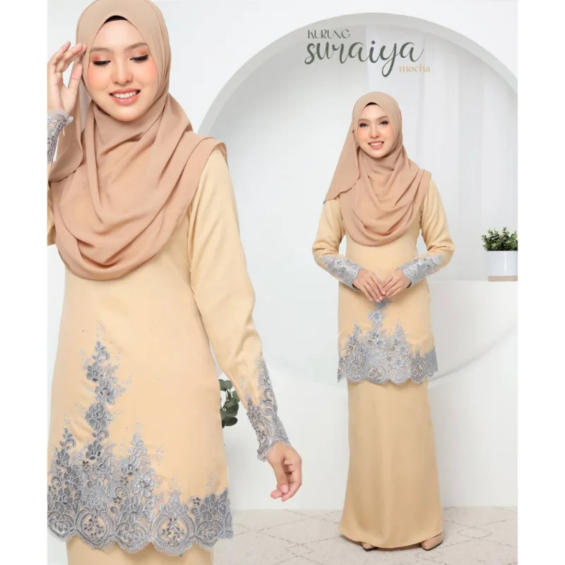 SET FAMILY BAJU KURUNG SURAIYA BAJU MELAYU WARNA MOCHA RAYA 2024 | BAJU KURUNG LACE BY MOFF2u thumbnail 2