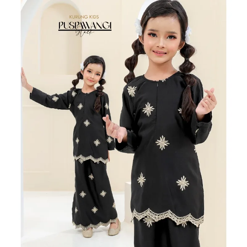SET FAMILY BAJU KURUNG PUSPAWANGI BINTANG BAJU MELAYU WARNA BLACK RAYA 2023 | BAJU KURUNG BY MOFF2u thumbnail 2