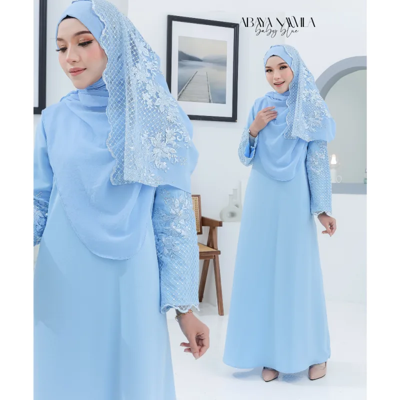 NEW DESIGN JUBAH ABAYA KEBARUNG NAWILA SEKALI SHAWL IN 5 COLOUR I DINNER I KENDURI I MAJLIS AKIKAH BY MOFF COLLECTION thumbnail 5