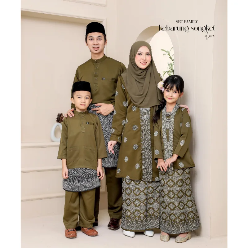 Set Family KEBARUNG IN OLIVE GREEN I KEBARUNG Moden I Ayah Anak I Ibu I Moden I Set Family By Moff2u
